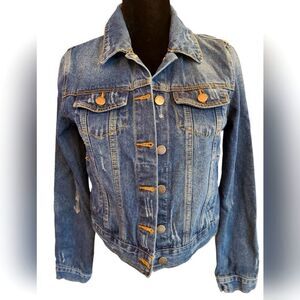 Ashley-Vintage Charm‎ Jacket Denim Cropped Faded Distressed Women's Sz M